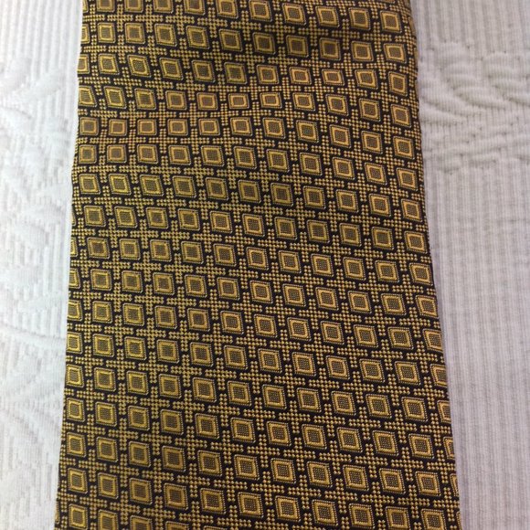Gianfranco FERRE Geometric Gold & Blue Silk Necktie Tie - Picture 1 of 12